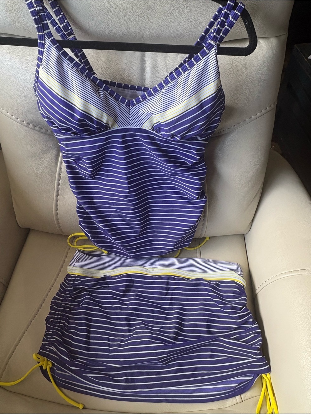 Athleta Purple Striped Tankini with Yellow Trim